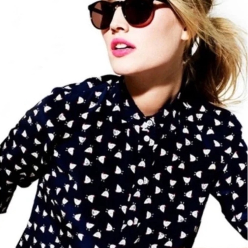 J Crew French Hens Silk Blouse 2